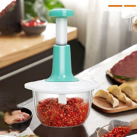 Manual Hand Push Chopper | Multi-functional Vegetable Meat Grinder, Grater, Chopper - 1.5 Liter (Random Color)