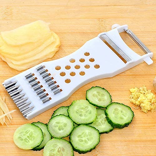 5-in-1 Multi Vegetable Cutter & Peeler – Multipurpose Julienne Slicer, Grater, Metal Scraper, And Fruit & Vegetable Kitchen Tool
