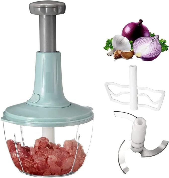 Manual Hand Push Chopper | Multi-functional Vegetable Meat Grinder, Grater, Chopper - 1.5 Liter (Random Color)