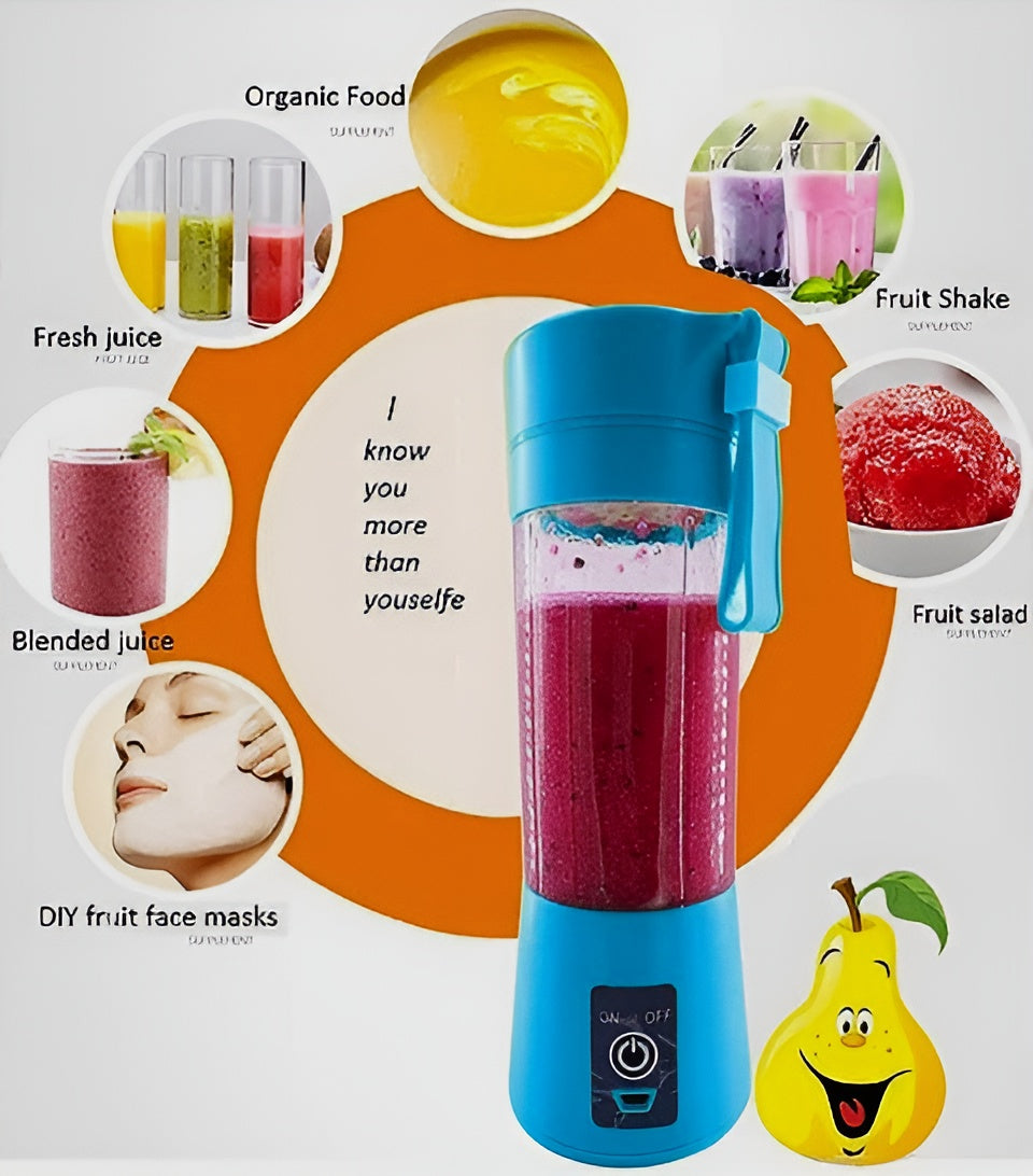 Rechargeable Portable Mini Juicer Blender – 6 Blades, 380ml Outdoor Juicing Cup [Random Color]