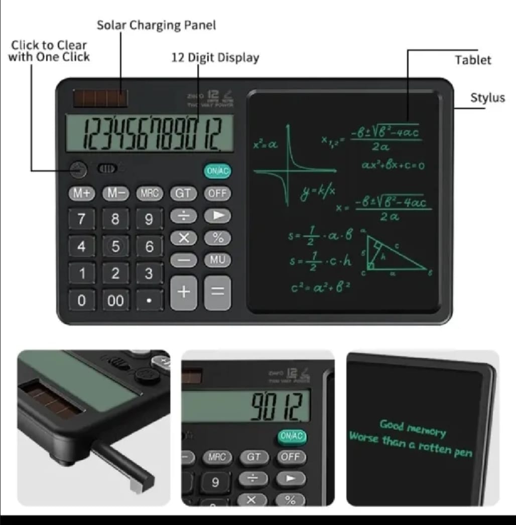 2-in-1 Calculator with LCD Writing Tablet – Dual-Function Office & School Gadget | Portable & Eco-Friendly |Random Color