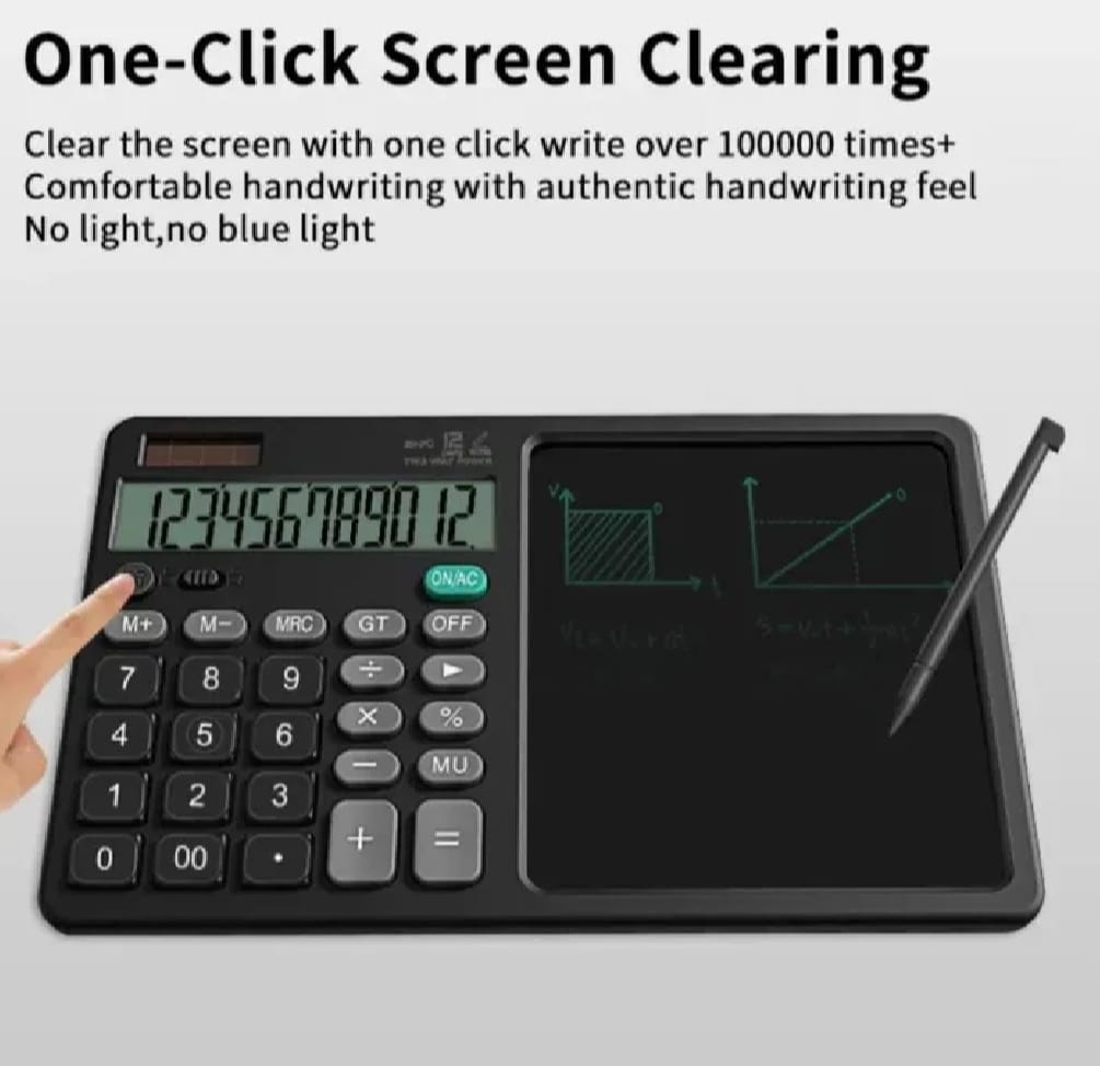 2-in-1 Calculator with LCD Writing Tablet – Dual-Function Office & School Gadget | Portable & Eco-Friendly |Random Color