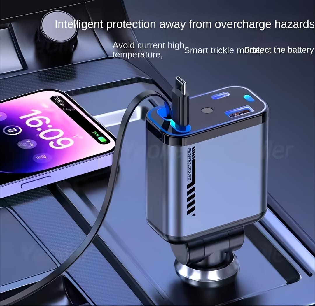 C6 4 In 1 Multi Functional Car Charger Fast Charging With Star Light Providing Durable Quality - 20 Watt (With Light)